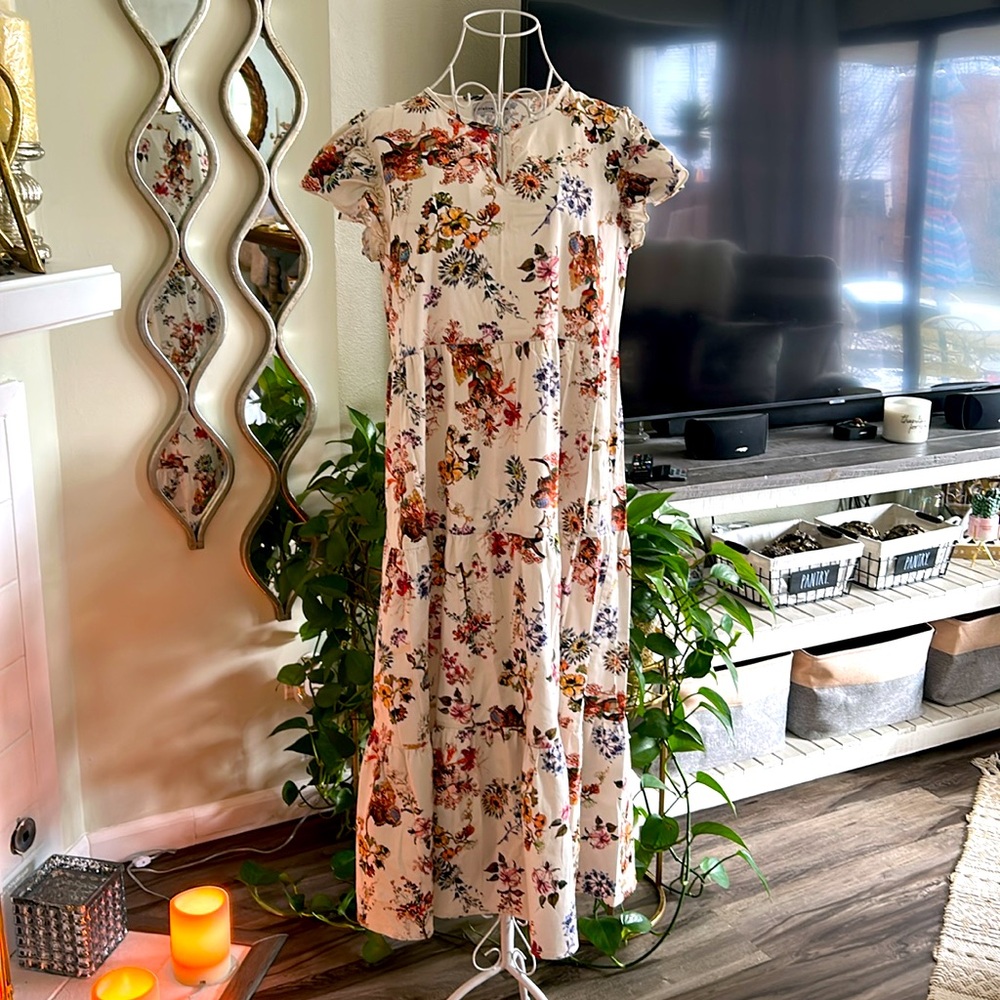 Christina Rohde Floral High Low Dress - Cream and Red
